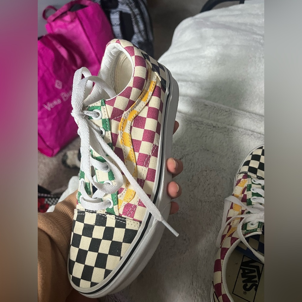colorful glittery checkered vans